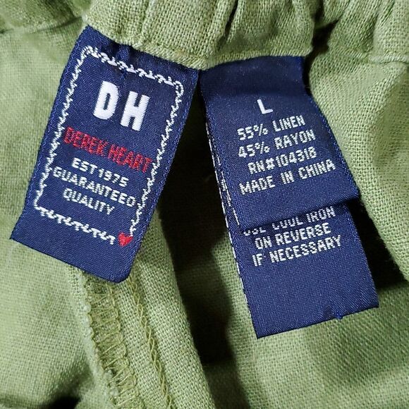 🔹️Derek Heart Green w/Yellow Rhinestone Butterflies Linen Blend Pants Large - Picture 7 of 8